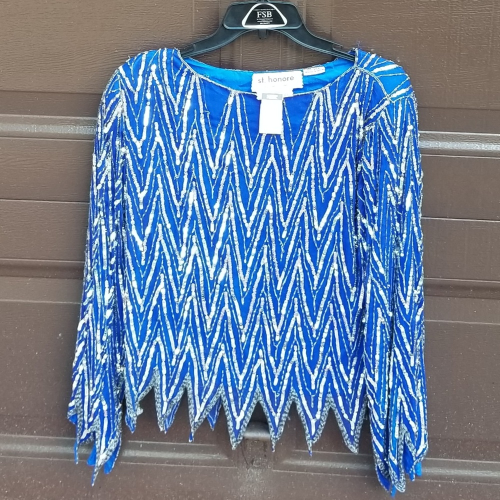 St. Honore Vintage Sequin Beaded Silk Blouse NWT